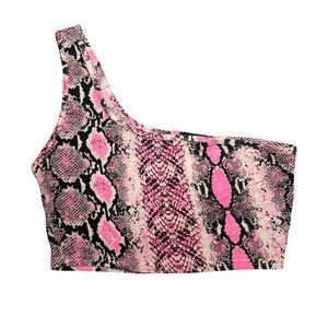 PRETTYLITTLETHING Snake Skin Print One Shoulder Cropped Tank Top Pink 4